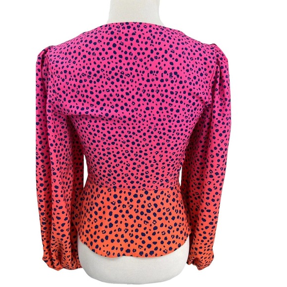 AFRM Leopard Print Ombre Balloon Sleeve Ring Detail V Neck Top M/M - Picture 4 of 16
